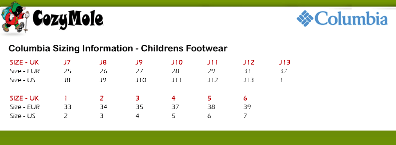 Columbia Shoe Size Conversion Chart