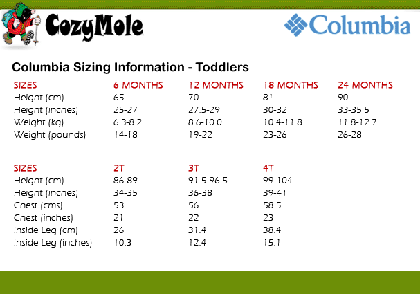 Columbia Clothing Size Chart Uk