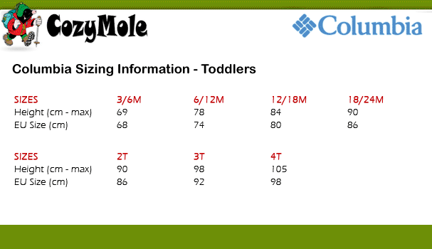 Columbia Baby Size Chart