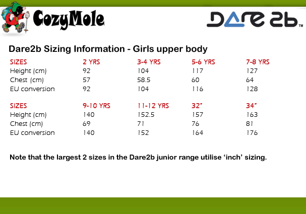 Dare2b Ski Pants Size Chart