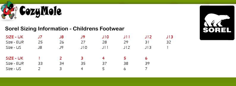 Sorel Toddler Size Chart